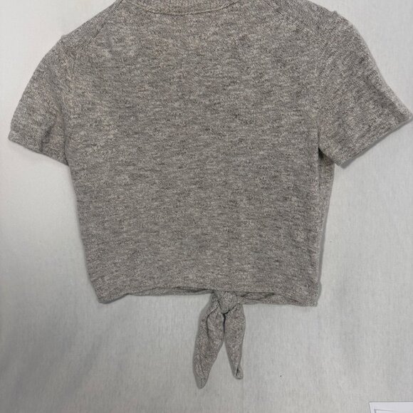 Madewell Tie-Front Short Sleeve Sweater Tee 100% Cotton Marled Beige Medium M - Picture 7 of 8
